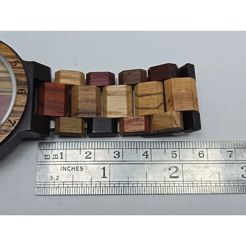 Unbranded Wooden Watch Color Block Dial Wood Band Quartz New Battery Lightweight